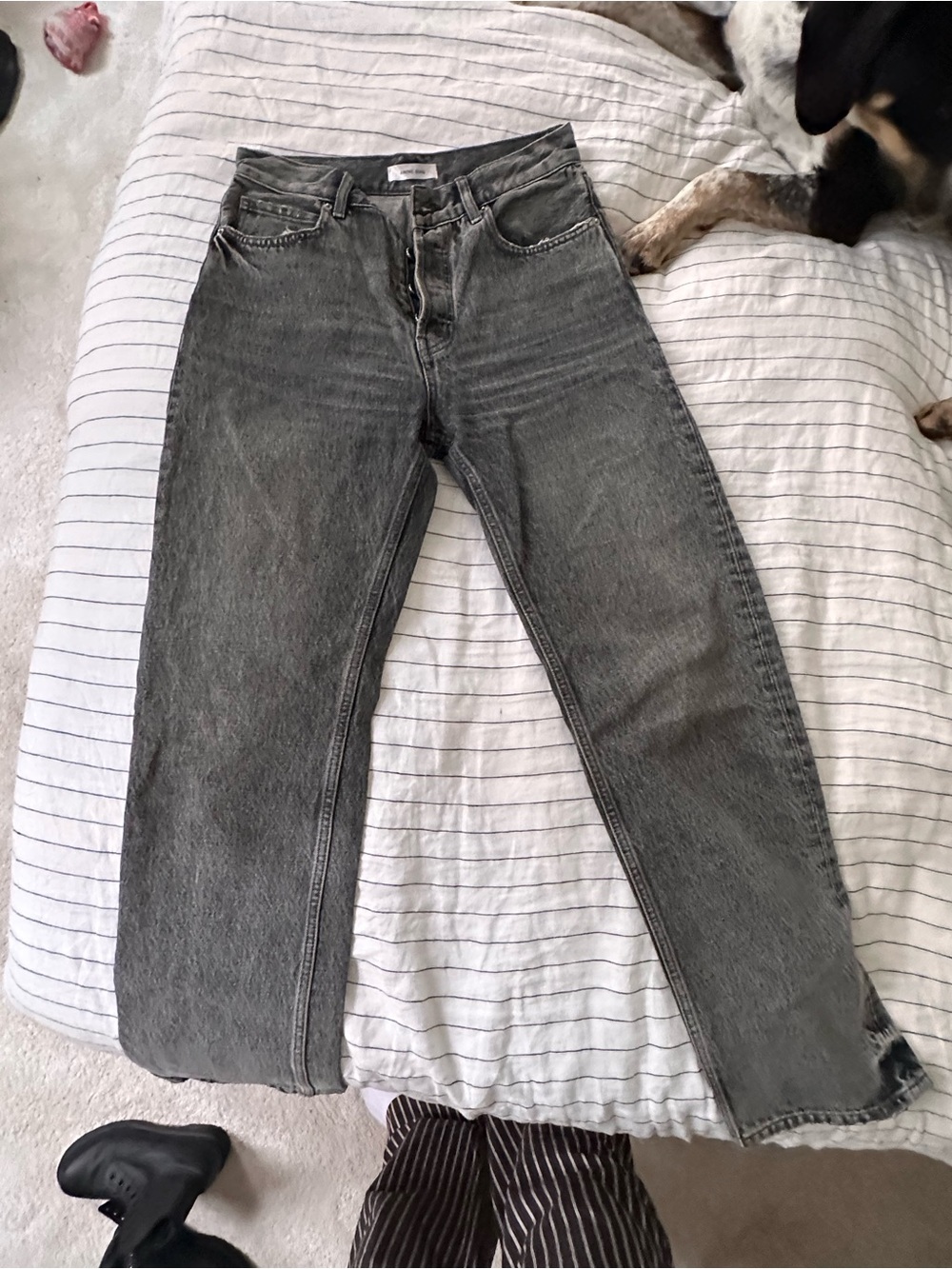 Anine Bing Jackie Gray Straight-Leg Jeans